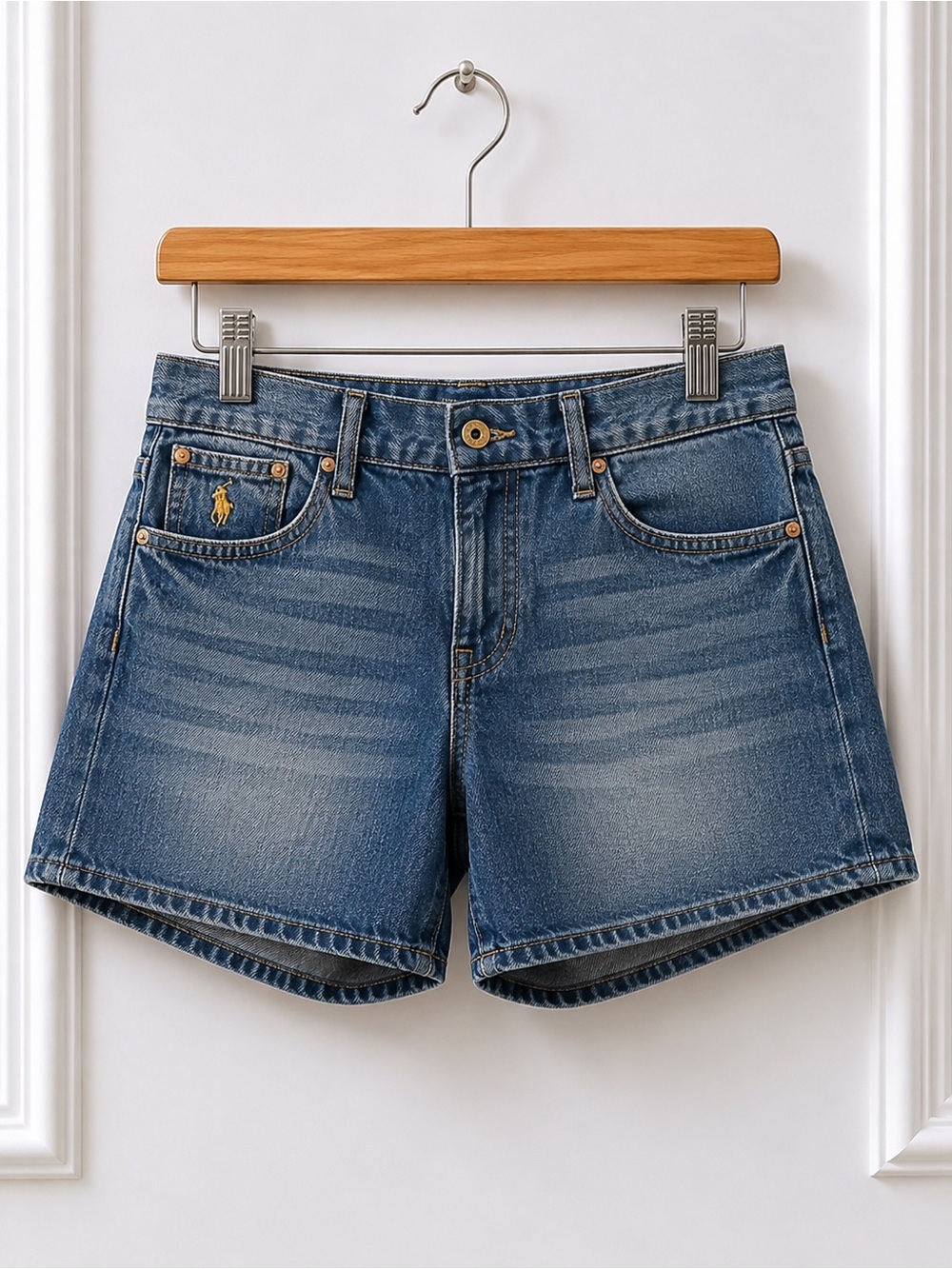 Ralph Lauren Sport Denim Shorts Women’s Size 8 Blue Pony Logo Jean Shorts Y2K - Picture 2 of 5